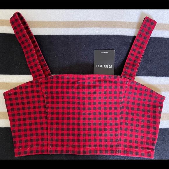 Forever21 Red Gingham Cropped Top - Picture 1 of 3